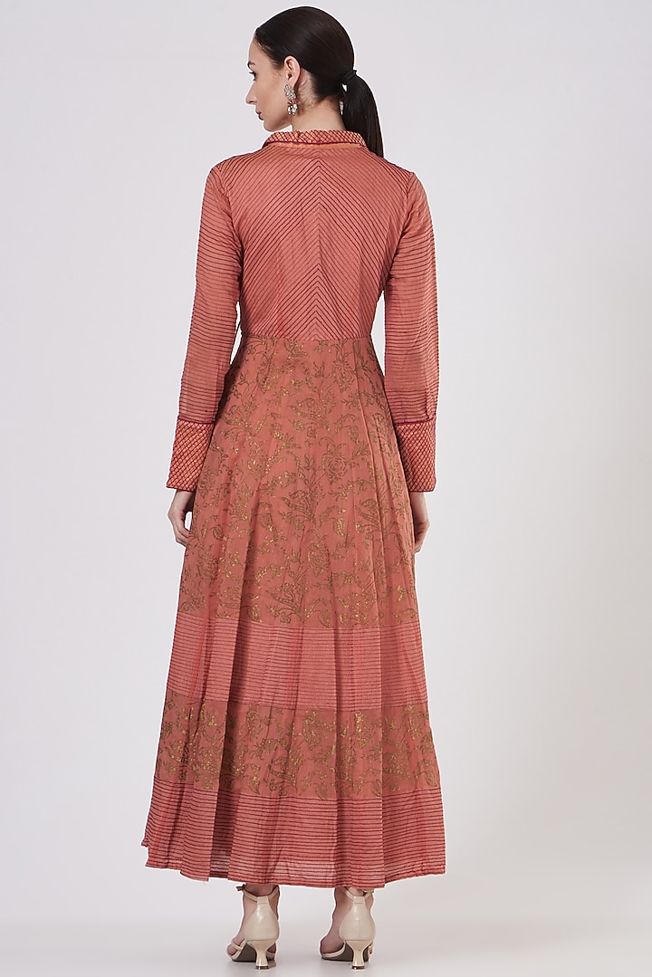Peach Chanderi Angrakha Wedding Anarkali by ABHI SINGH MADE IN INDIA at Pernia's Pop Up Shop