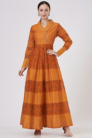 Burnt Orange Chanderi Anarkali by ABHI SINGH MADE IN INDIA