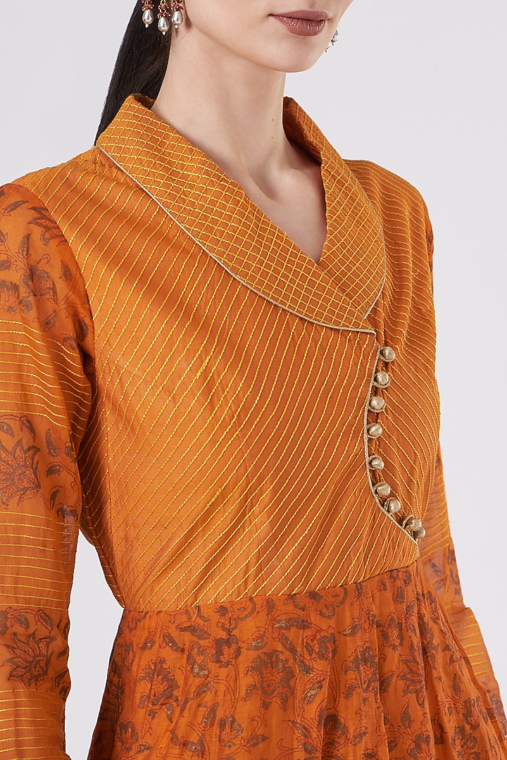 Burnt Orange Chanderi Wedding Anarkali by ABHI SINGH MADE IN INDIA at Pernia's Pop Up Shop