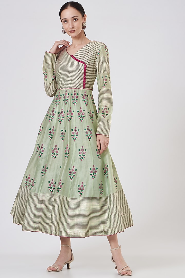 Mint Green Printed Anarkali by ABHI SINGH MADE IN INDIA