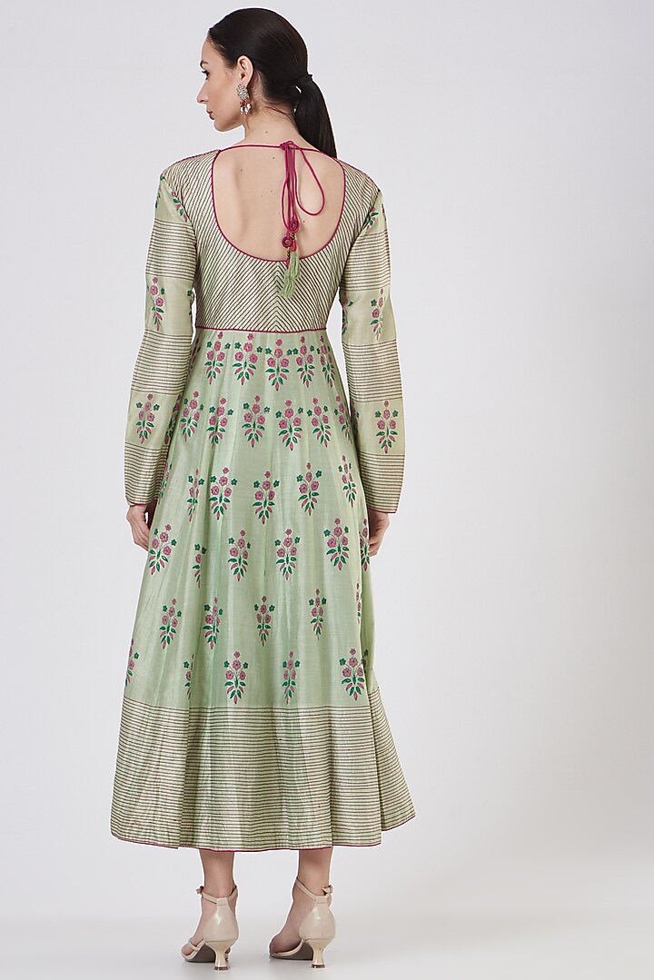 Mint Green Printed Wedding Anarkali by ABHI SINGH MADE IN INDIA at Pernia's Pop Up Shop