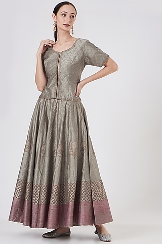 Grey Taj Printed Lehenga Set by ABHI SINGH MADE IN INDIA
