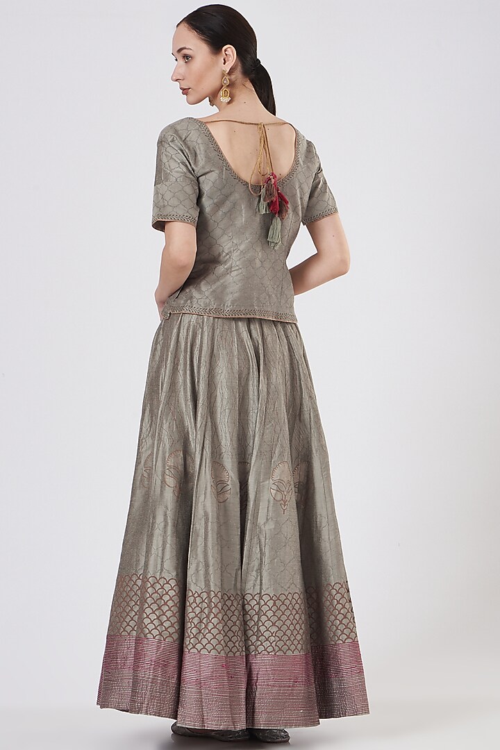 Grey Taj Printed Wedding Lehenga Set by ABHI SINGH MADE IN INDIA at Pernia's Pop Up Shop
