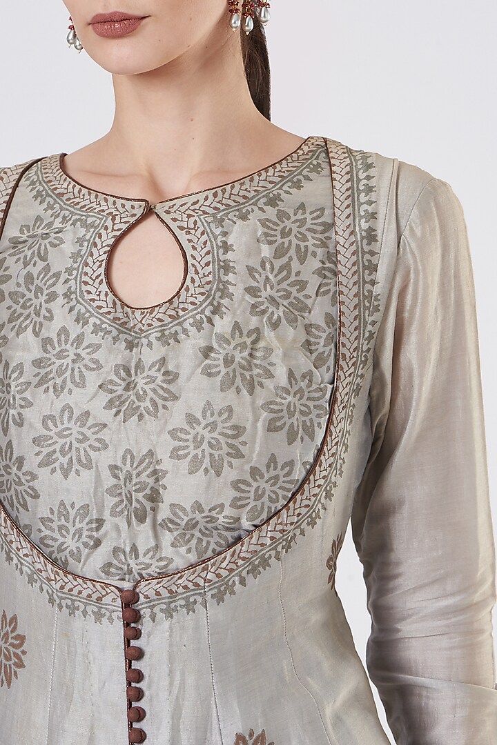 Sky Blue Bird Printed Wedding Anarkali by ABHI SINGH MADE IN INDIA at Pernia's Pop Up Shop
