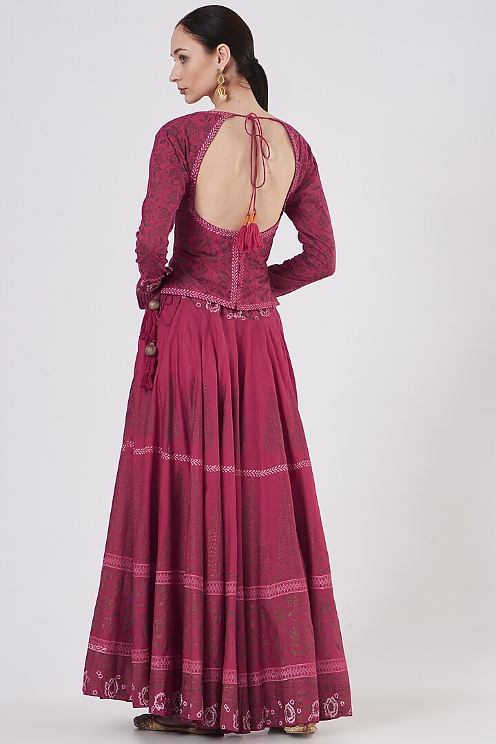 Fuchsia Printed Wedding Lehenga Set by ABHI SINGH MADE IN INDIA at Pernia's Pop Up Shop