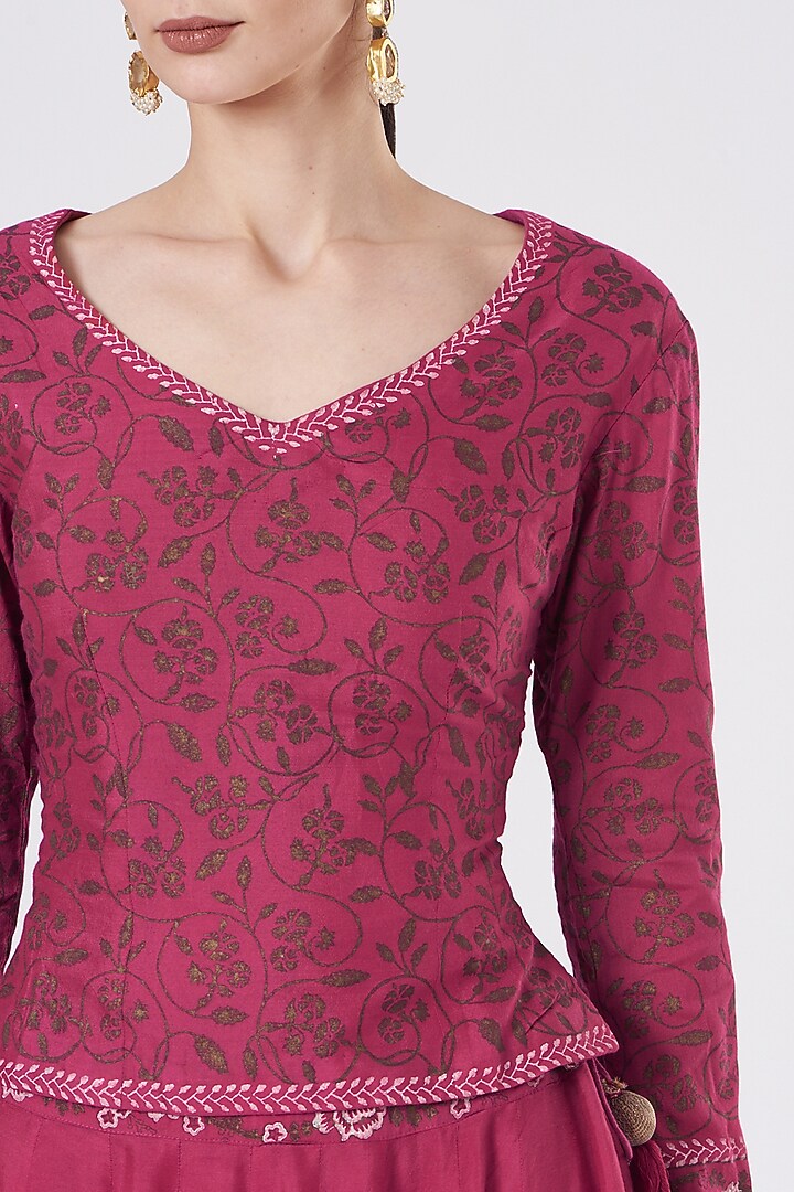 Fuchsia Printed Wedding Lehenga Set by ABHI SINGH MADE IN INDIA at Pernia's Pop Up Shop