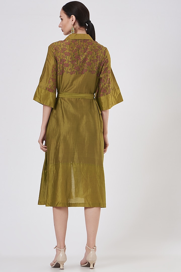 Olive Green Floral Printed Tunic by ABHI SINGH MADE IN INDIA at Pernia's Pop Up Shop