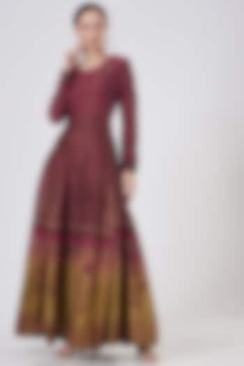 Wine Ombre Floral Print Anarkali by ABHI SINGH MADE IN INDIA