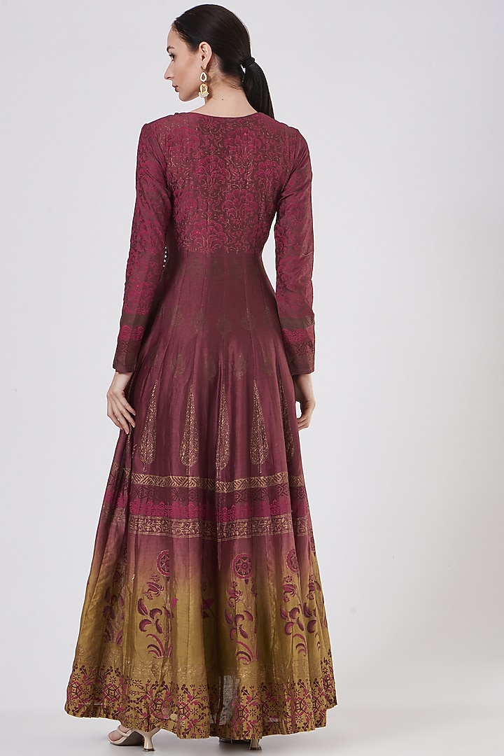 Wine Ombre Floral Print Wedding Anarkali by ABHI SINGH MADE IN INDIA at Pernia's Pop Up Shop