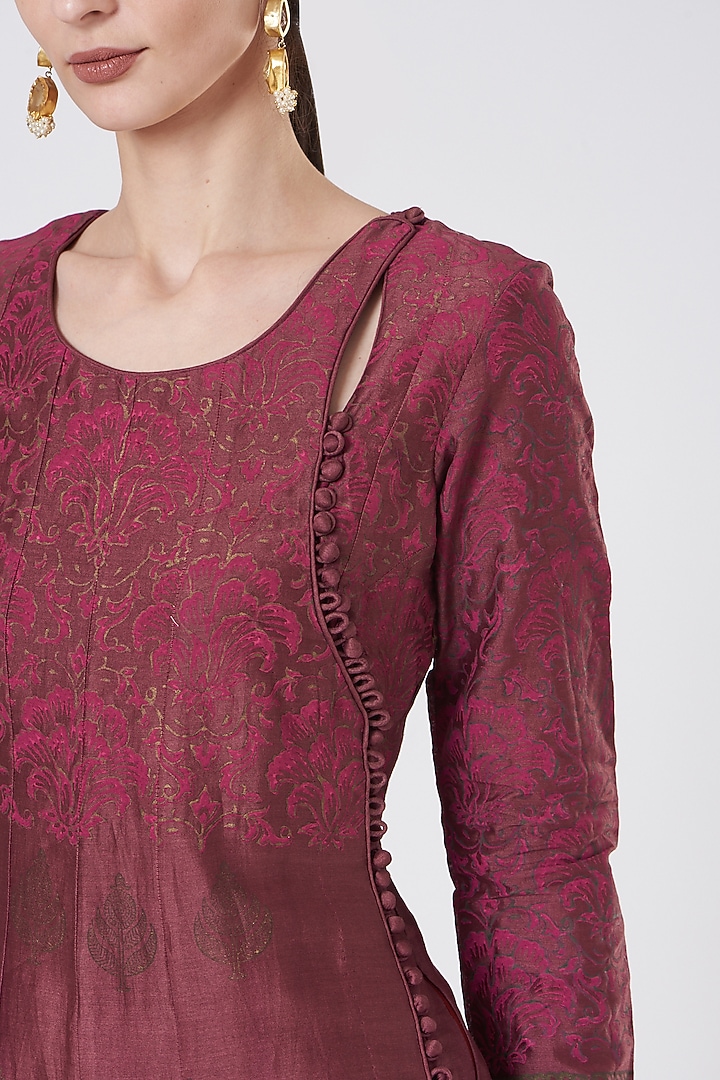 Wine Ombre Floral Print Wedding Anarkali by ABHI SINGH MADE IN INDIA at Pernia's Pop Up Shop