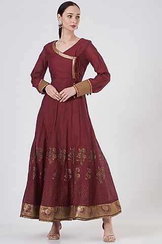 Maroon Printed Anarkali by ABHI SINGH MADE IN INDIA