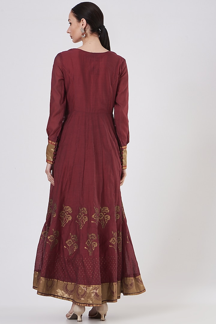 Maroon Printed Wedding Anarkali by ABHI SINGH MADE IN INDIA at Pernia's Pop Up Shop