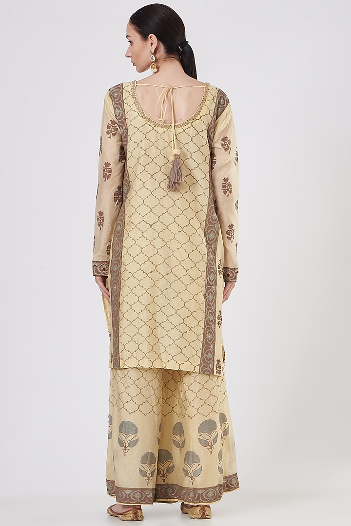 Beige Jaal Printed Wedding Sharara Set by ABHI SINGH MADE IN INDIA at Pernia's Pop Up Shop