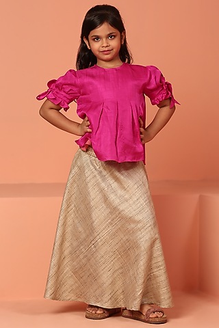 Beige Jute Lehenga Set For Girls by ASMI By Mayank Modi
