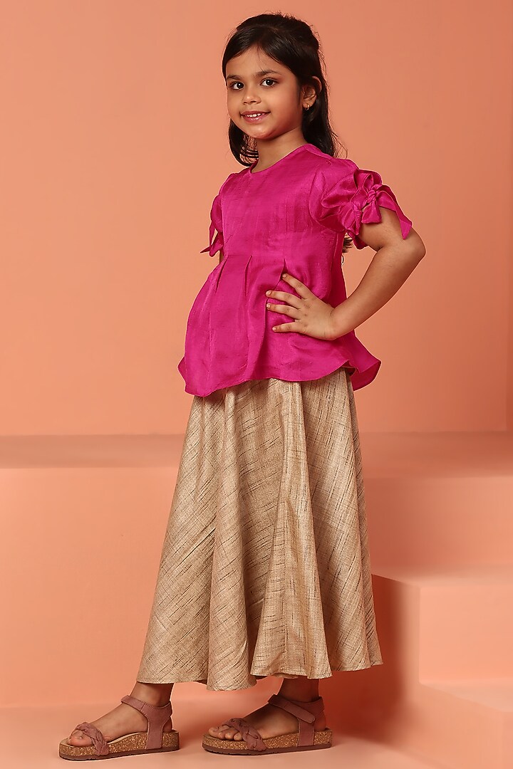 Beige Jute Lehenga Set For Girls by ASMI By Mayank Modi at Pernia's Pop Up Shop