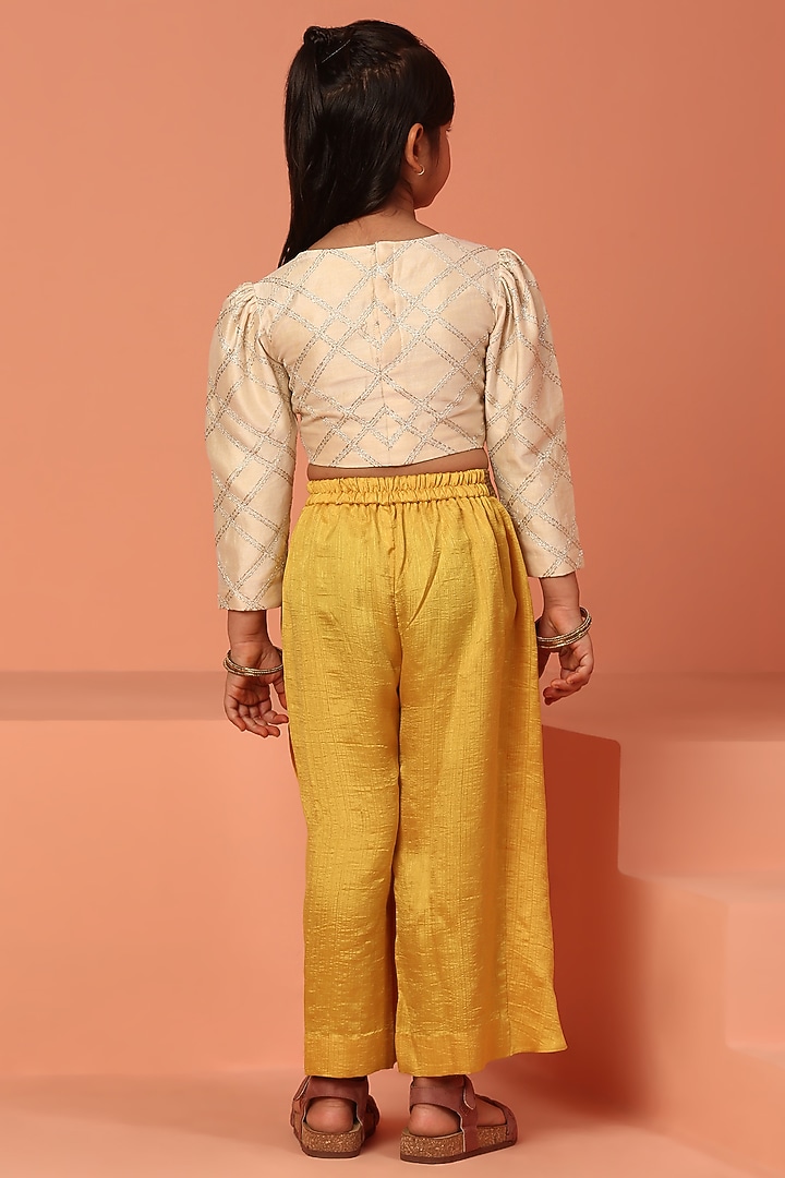Yellow Bemberg Silk Dhoti Set For Girls by ASMI By Mayank Modi at Pernia's Pop Up Shop