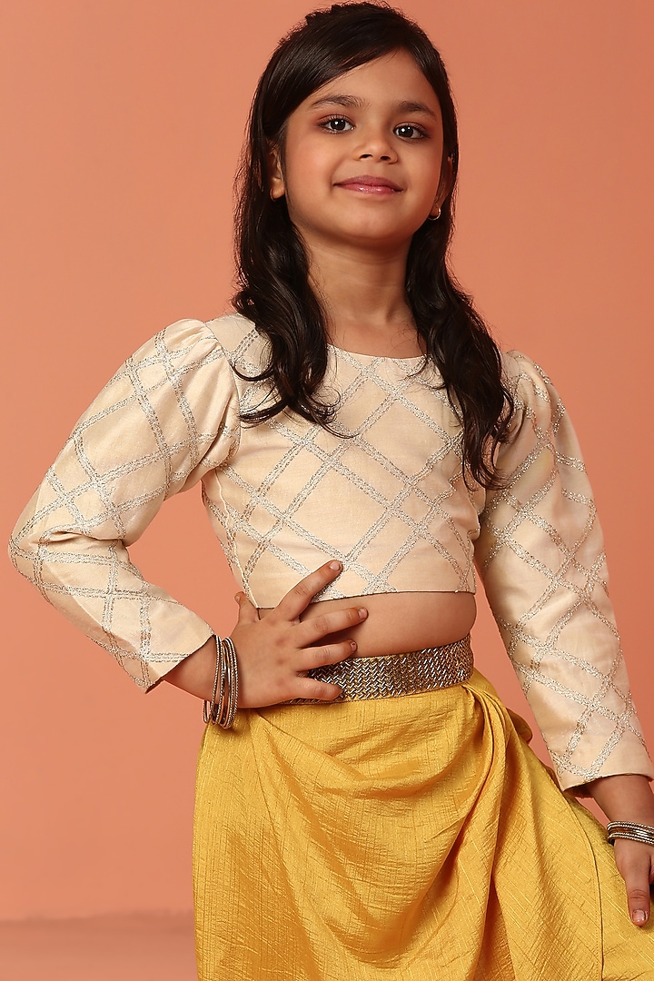 Yellow Bemberg Silk Dhoti Set For Girls by ASMI By Mayank Modi at Pernia's Pop Up Shop