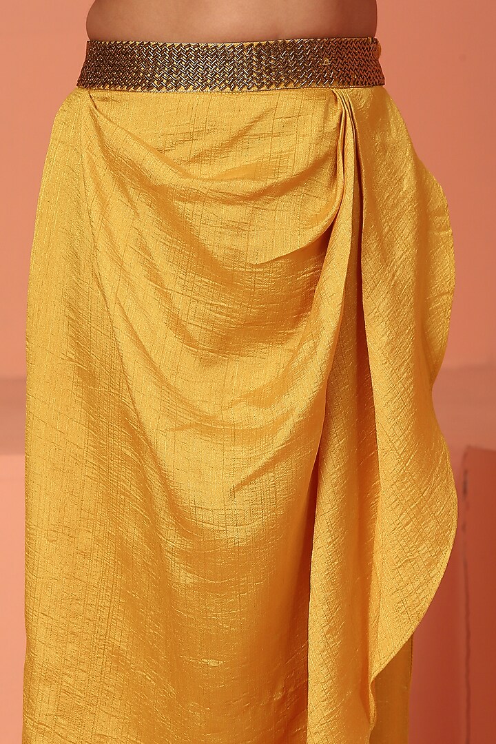 Yellow Bemberg Silk Dhoti Set For Girls by ASMI By Mayank Modi at Pernia's Pop Up Shop