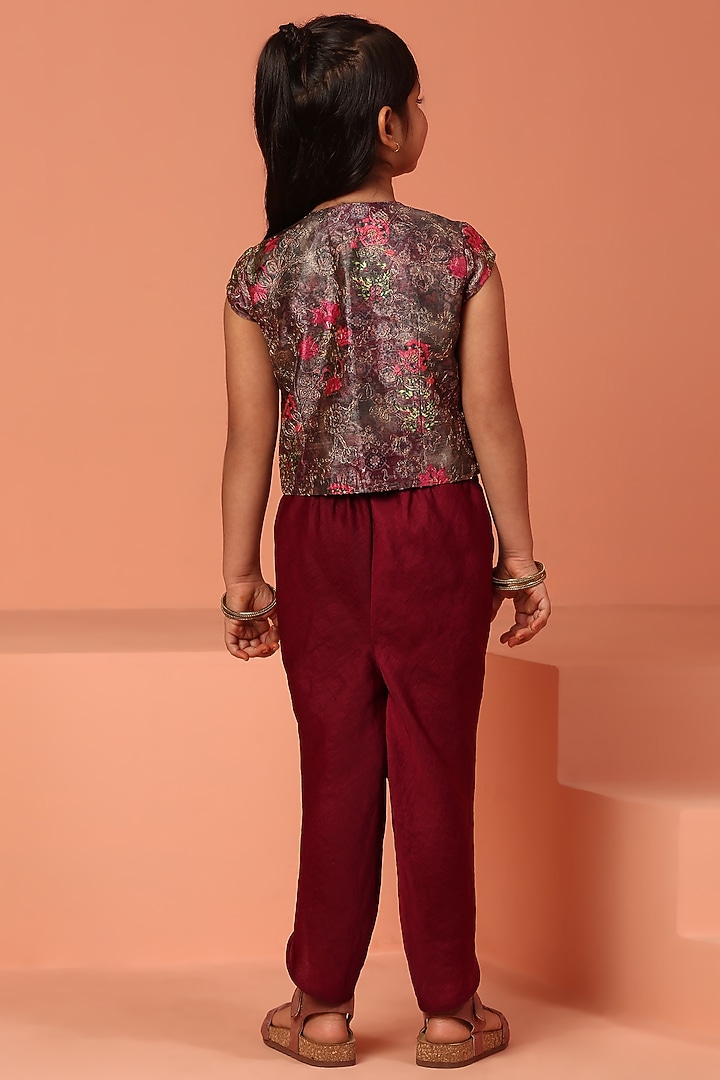 Brown Chanderi Printed Jacket Set For Girls by ASMI By Mayank Modi at Pernia's Pop Up Shop