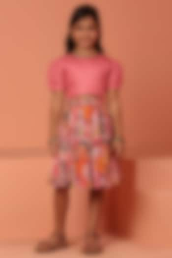 Pink Soft Muslin Printed Skirt Set For Girls by ASMI By Mayank Modi at Pernia's Pop Up Shop