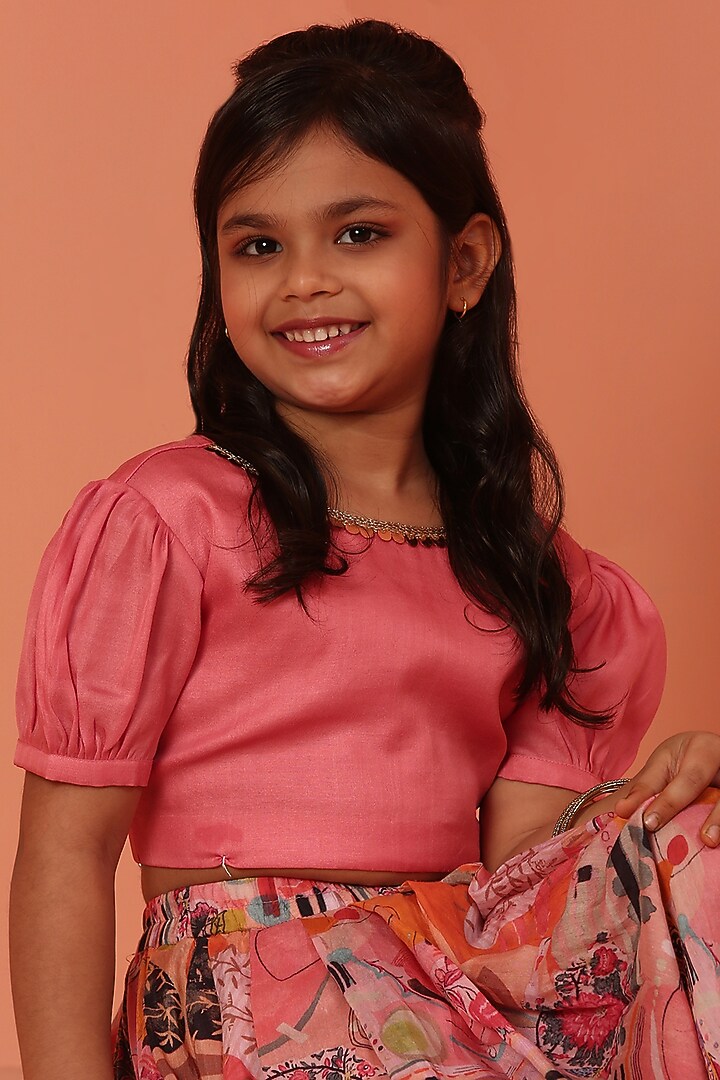Pink Soft Muslin Printed Skirt Set For Girls by ASMI By Mayank Modi at Pernia's Pop Up Shop
