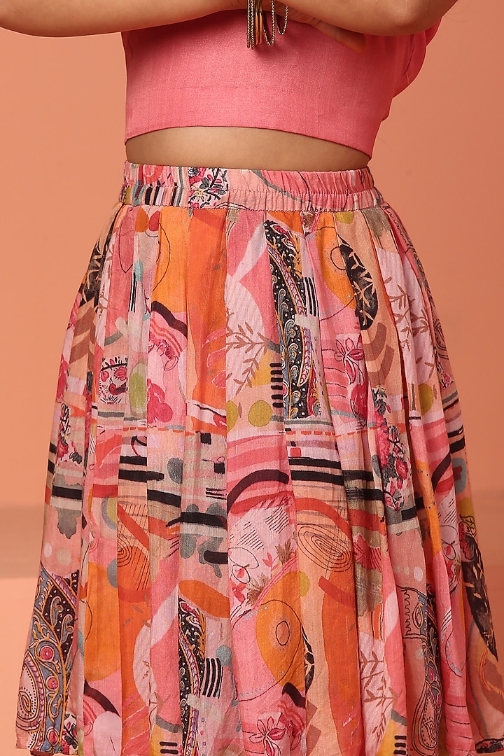 Pink Soft Muslin Printed Skirt Set For Girls by ASMI By Mayank Modi at Pernia's Pop Up Shop