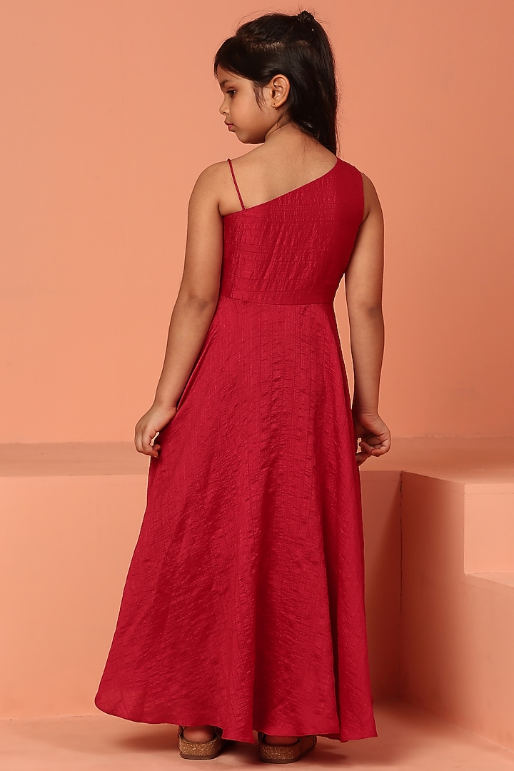 Red Silk Bemberg Draped Dress For Girls by ASMI By Mayank Modi at Pernia's Pop Up Shop