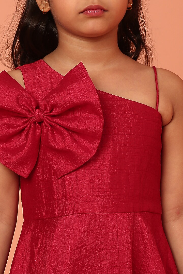 Red Silk Bemberg Draped Dress For Girls by ASMI By Mayank Modi at Pernia's Pop Up Shop
