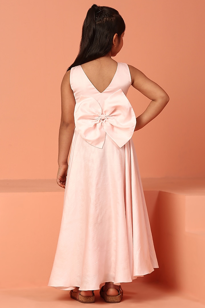 Pastel Pink Bemberg Silk Slub Hand Embroidered Dress For Girls by ASMI By Mayank Modi at Pernia's Pop Up Shop