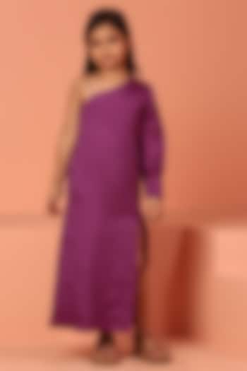 Purple Silk Bemberg Off-Shoulder Gown For Girls by ASMI By Mayank Modi at Pernia's Pop Up Shop