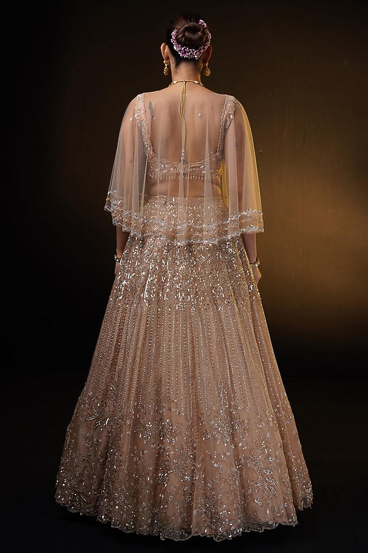 Bronze Organza Glass Bead & Sequins Embroidered Jacket Bridal Lehenga Set by Ronak and Shruti at Pernia's Pop Up Shop