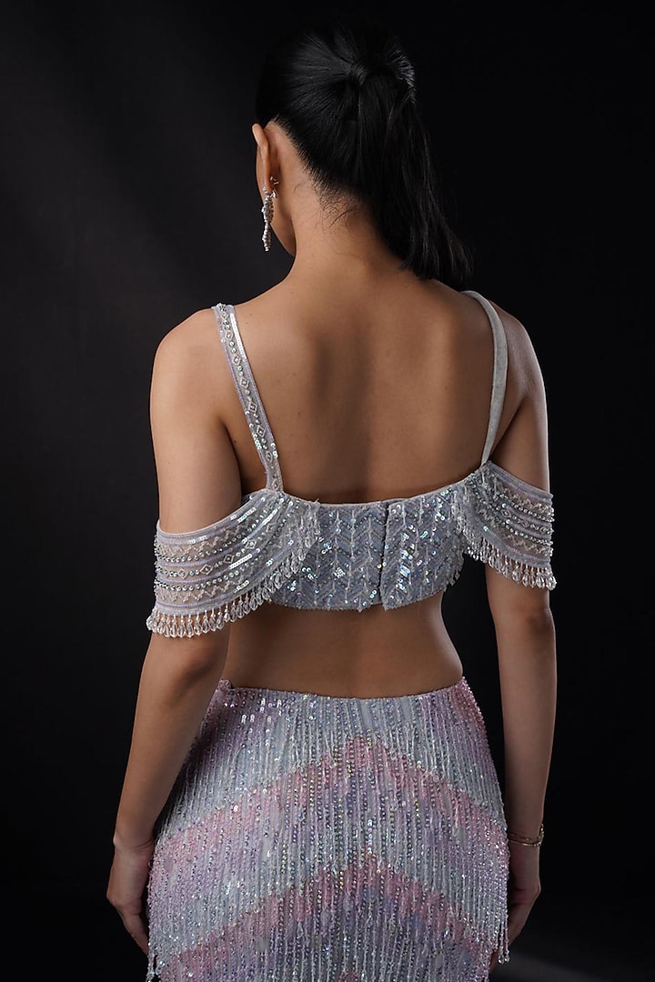 Powder Blue Net Tassel Embroidered Mermaid Bridal Lehenga Set by Ronak and Shruti at Pernia's Pop Up Shop