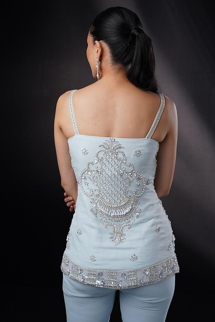 Powder Blue Georgette Layered Wedding Sharara Set by Ronak and Shruti at Pernia's Pop Up Shop