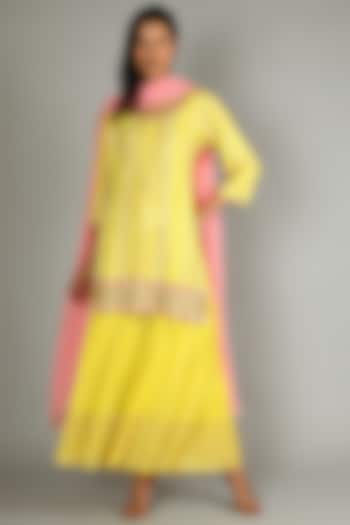 Yellow Embroidered Sharara Set by KIASA By Ronak & Shruti