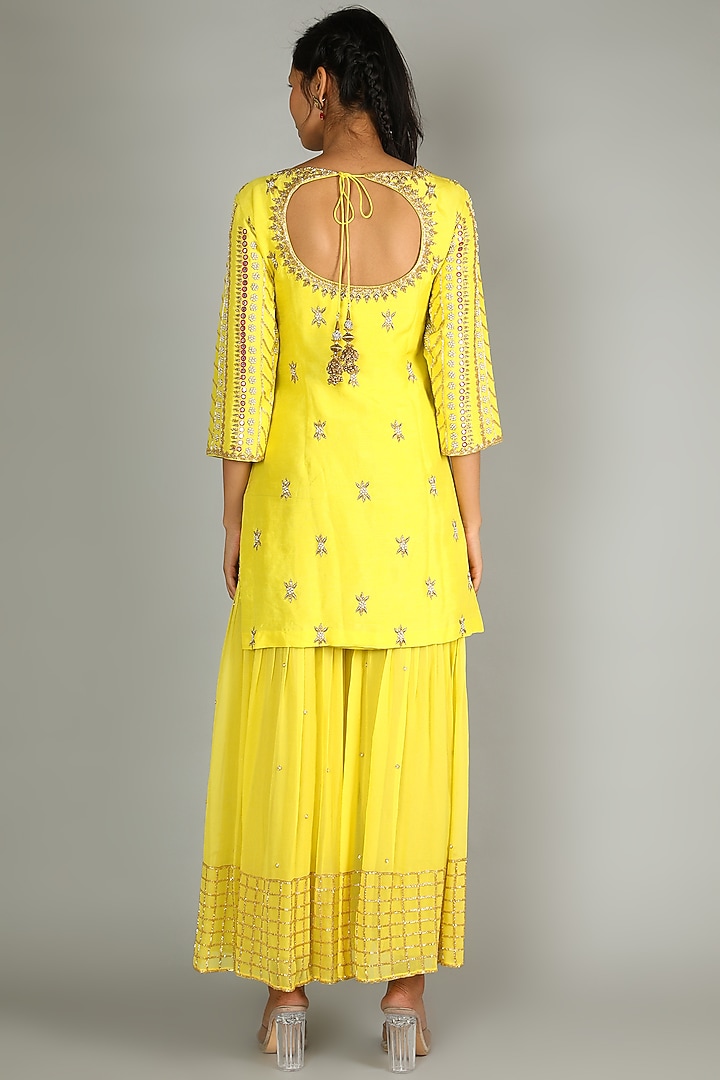 Yellow Embroidered Bridal Sharara Set by Ronak and Shruti at Pernia's Pop Up Shop