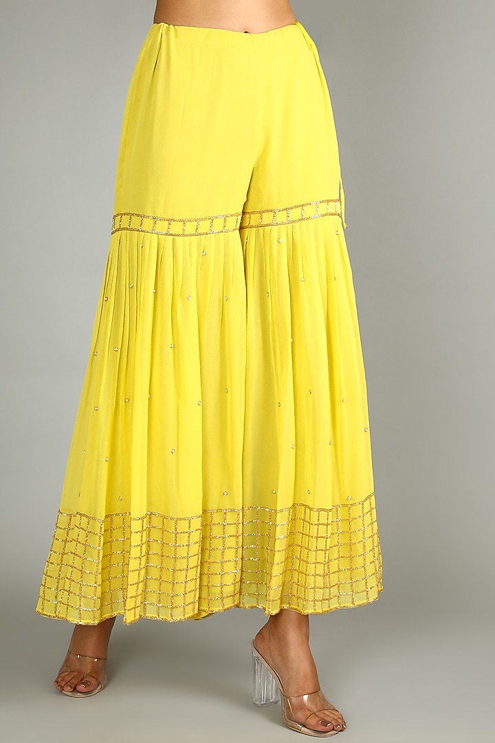 Yellow Embroidered Bridal Sharara Set by Ronak and Shruti at Pernia's Pop Up Shop