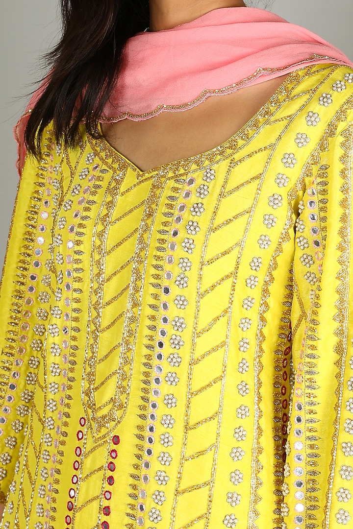 Yellow Embroidered Bridal Sharara Set by Ronak and Shruti at Pernia's Pop Up Shop