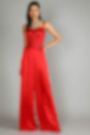 Red Embroidered Jumpsuit by KIASA By Ronak & Shruti
