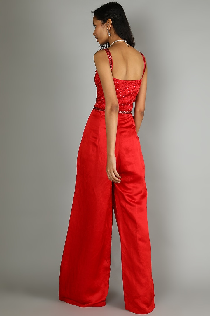 Red Embroidered Jumpsuit by Ronak and Shruti at Pernia's Pop Up Shop