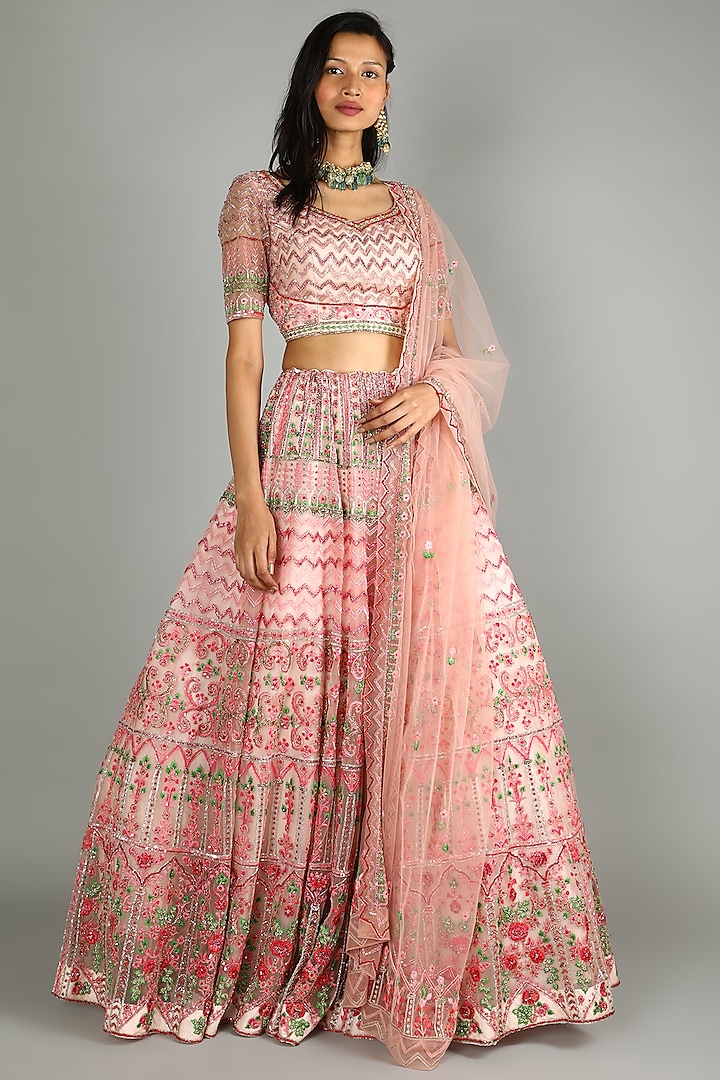 Blush Pink Embroidered Bridal Lehenga Set by KIASA By Ronak & Shruti