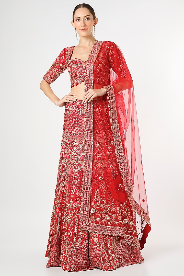 Red Embroidered Bridal Lehenga Set by KIASA By Ronak & Shruti at Pernia's Pop Up Shop