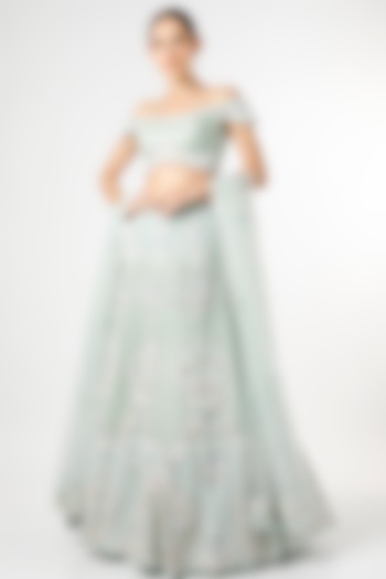 Mint Embroidered Bridal Lehenga Set by Ronak and Shruti at Pernia's Pop Up Shop