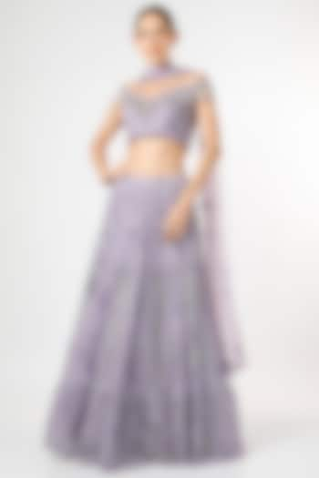 Violet Hand Embroidered Bridal Lehenga Set by KIASA By Ronak & Shruti at Pernia's Pop Up Shop