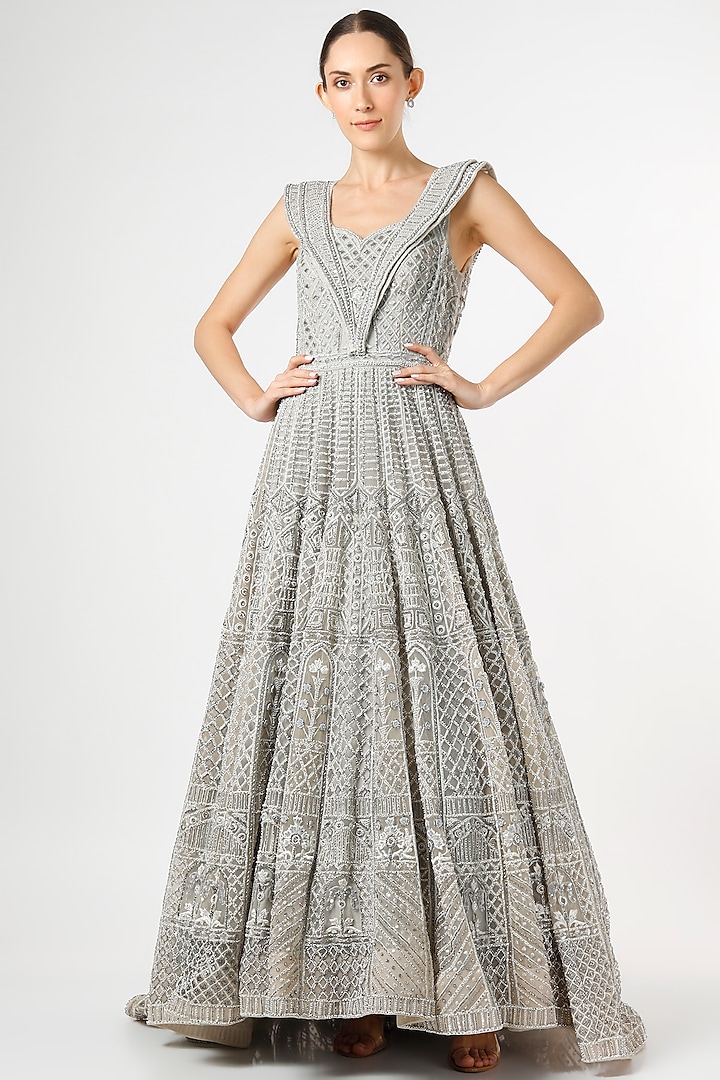 Grey Embroidered Gown by KIASA By Ronak & Shruti