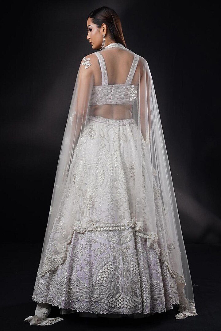 Light Purple Dupion Silk Pearl Hand Embroidered Bridal Lehenga Set by Ronak and Shruti at Pernia's Pop Up Shop