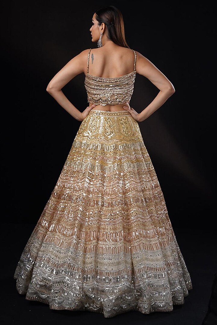 Gold & Rose Gold Ombre Crystal Hand Embroidered Bridal Lehenga Set by Ronak and Shruti at Pernia's Pop Up Shop