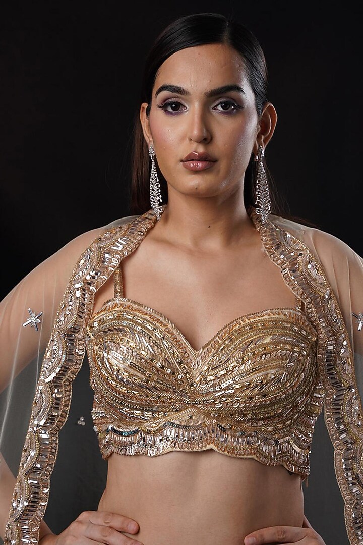 Gold & Rose Gold Ombre Crystal Hand Embroidered Bridal Lehenga Set by Ronak and Shruti at Pernia's Pop Up Shop