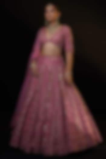 Pink Tissue Zardosi & Sequins Embroidered Bridal Lehenga Set by Ronak and Shruti at Pernia's Pop Up Shop