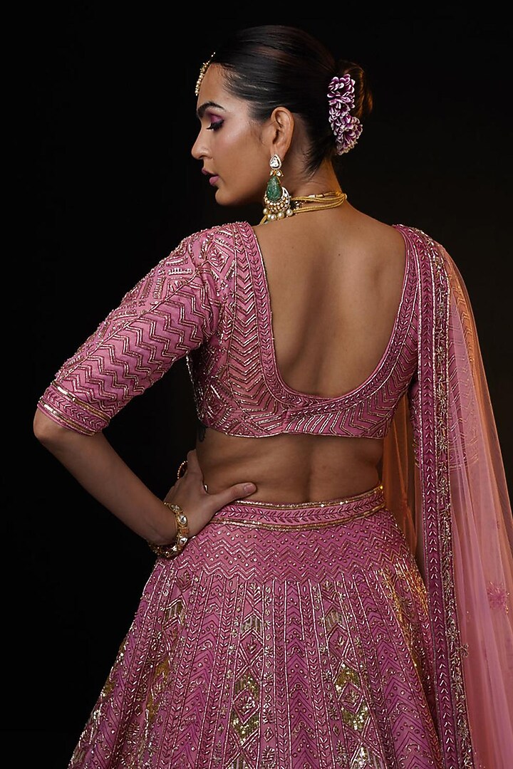 Pink Tissue Zardosi & Sequins Embroidered Bridal Lehenga Set by Ronak and Shruti at Pernia's Pop Up Shop