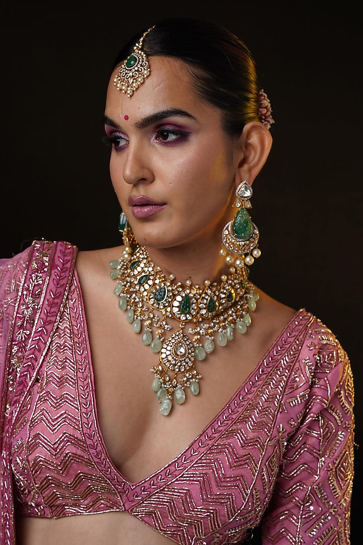 Pink Tissue Zardosi & Sequins Embroidered Bridal Lehenga Set by Ronak and Shruti at Pernia's Pop Up Shop